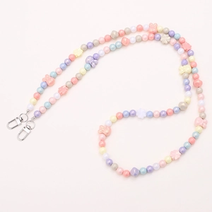 Colorful bunny beaded crossbody phone strap with star beads and metal hooks for women