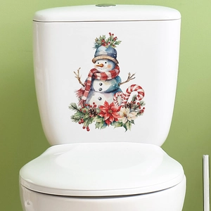 Waterproof Christmas snowman and poinsettia wall sticker for bathroom toilet decor
