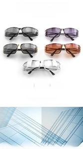 Detailed comparison showing multiple lens colors and clarity of Y2K metal square sunglasses