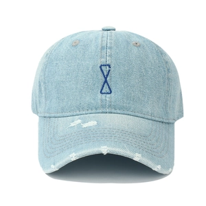 Vintage Distressed Denim Baseball Cap Washed Cotton Embroidered Peaked Hat For Men Women Adjustable Sunshade Streetwear