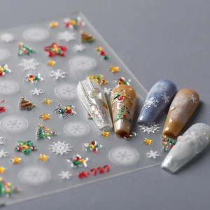 Weihnachts Nagelaufkleber 3D Geprägt Selbstklebend Bronzieren Silber Schneeflocken Bäume Maniküre Dekoration