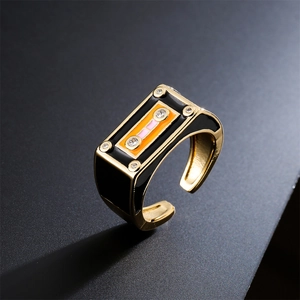 Vintage retro cassette player ring in gold with colorful enamel and zircon accents