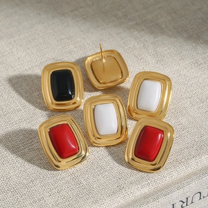 Boucles d'oreilles carrées en acier inoxydable plaqué or 18K avec onyx noir pour femme