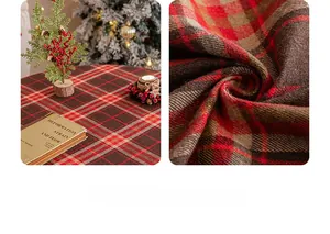 Detailed macro view of heavy checkered Christmas tablecloth fabric with soft tassels