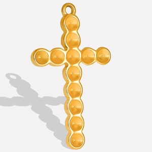 Cross Pendant Charm 304 Stainless Steel 18K Gold Plated Round Bezel Setting Tray For DIY Jewelry Making Findings Religious Personalized Style