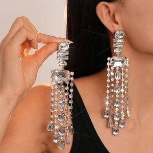 Boucles D'oreilles Pendantes Pampilles En Strass Surdimensionnées Bijoux De Mariage De Luxe Avec Tige En Argent