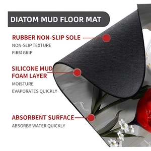 Three-layer structure of the floral bath mat showing non-slip rubber and absorbent layers
