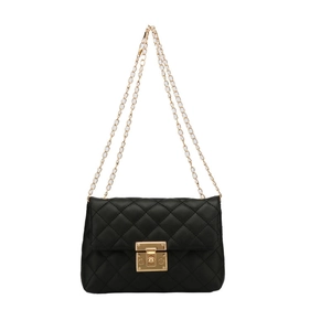 Classic black quilted shoulder bag with gold chain strap and rectangular turn-lock closure