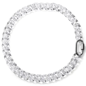 Transparent acrylic chain necklace with metal spring carabiner on white background