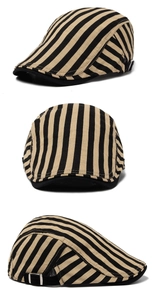 Detailed multi-angle views of a breathable striped cotton linen beret hat for summer