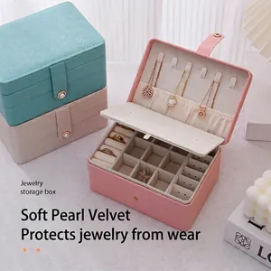 Elegant high-capacity jewelry organizer box with double-layer velvet storage compartments