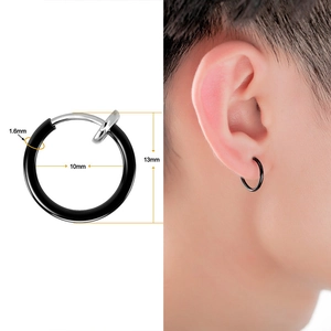 Black non-pierced earring set for men with spring clip design and 10mm inner diameter