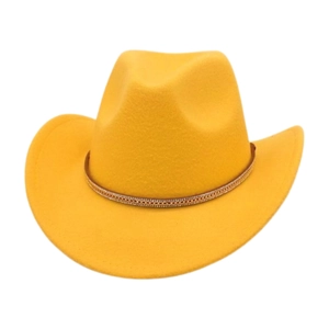 Western Cowboy Hat Wide Brim Felt Fedora With Rhinestone Metal Chain Decoration Retro Ethnic Style Fashion Accessories
