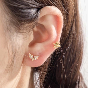 French vintage gold cartilage stud earrings with starfish and marquise zircon accents