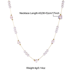 Detail of necklace length 43cm with pearls and pink crystal beads on a thin gold chain