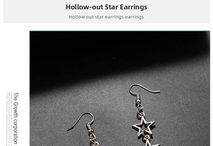 Macro shot of silver hollow star drop earrings featuring a layered celestial design