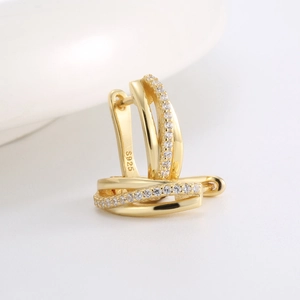 Irregular S925 sterling silver hoop earrings with 14K gold plating and micro-set zircon