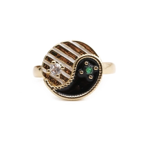 Minimalist gold plated open ring with yin yang design and green gemstone inlay