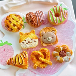 Variety of cute resin simulation bread and dessert charms for DIY handmade accessories