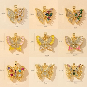 Butterfly Fairy Pendant Charm Copper Inlaid Colorful Zircon Animal Shape Jewelry Making Accessories For Women Fashion
