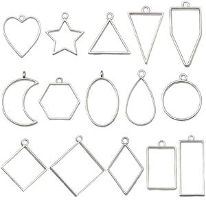 Set of 12 silver hollow geometric metal frames for DIY resin pendant jewelry making