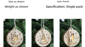 Detail of Nordic wooden Christmas ornament with golden metal XMAS lettering and twine