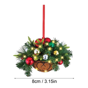 Flat acrylic flower basket Christmas tree ornament with festive balls and red ribbon