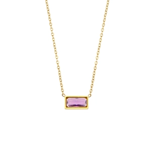 Elegant gold titanium steel necklace featuring a rectangular purple gemstone pendant