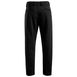 Detail view of the back of men's business casual trousers with a wool-like twill texture