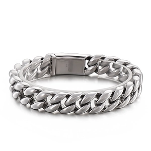 Polished silver 316L stainless steel Cuban link bracelet for men with industrial design