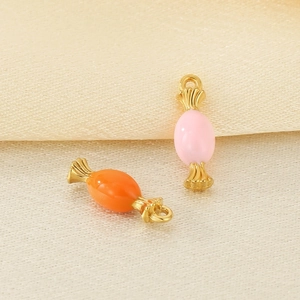 Pink and orange enamel candy charms in 18K gold plated stainless steel for DIY jewelry