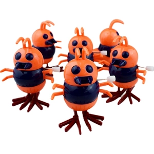 Pack of six cute wind-up insect toys with orange shells and mechanical walking legs