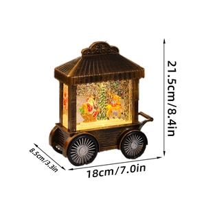 Christmas musical cart snow globe lantern with Santa and reindeer scene, 21.5cm height