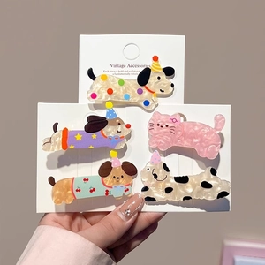 Acetate Hair Clips Cute Cartoon Dog Cat Shape Marble Texture Side Bangs Hairpins For Girls Women Party Hair Accessories