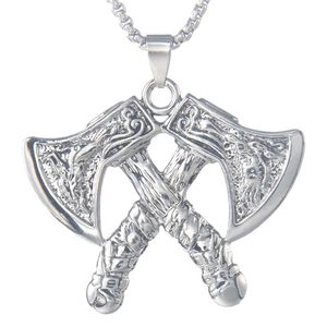 Nordic vintage silver stainless steel axe pendant necklace with box chain for men