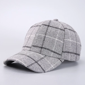 Vintage Houndstooth Plaid Baseball Cap For Men Women Winter Thick Warm Adjustable Peaked Cap Retro British Style Fashion Hat