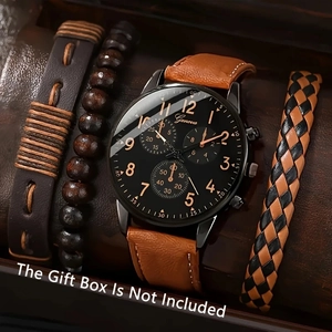 Makroaufnahme der Geneva Quarzuhr mit Lederarmband und passenden Perlenarmbändern
