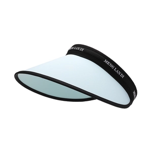 Women's UV protection sun visor with light blue wide brim and elastic headband