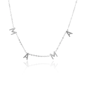 Elegant silver MAMA pendant necklace in stainless steel with a polished reflection