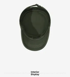 Internal view of olive green army cap showing durable stitching and adjustable strap