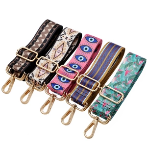 Wide Shoulder Bag Strap Replacement Adjustable Ethnic Geometric Printed Webbing Polyester Metal Hooks For Handbag