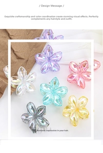 Close-up of frangipani hair claws in six iridescent colors for tropical styling