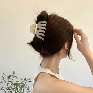 Large frosted white pumpkin hair claw clip for elegant updo hairstyles on long thick hair