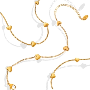 Collier Et Bracelet Coeur Acier Titane Plaqué Or 18K Style Doux Simple Pour Femmes