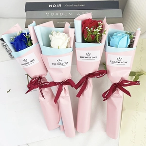 Elegant single rose soap bouquets in diverse colors with gift wrap for Valentines Day