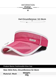 Pink mesh visor cap with 9cm brim, 52-56cm circumference and SPORT embroidery label