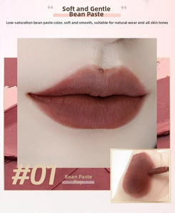 Close-up swatch of matte velvet liquid lipstick in dusty rose #01 shade on lips