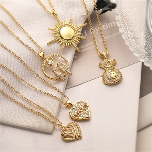 Pendant Necklace Copper Gold Plated Cubic Zirconia Heart Sun Money Bag Bird Fashion Jewelry For Women