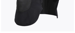 Detail of breathable mesh fabric and reinforced stitching on a black outdoor sun hat