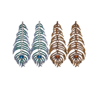 Boucles d'oreilles vintage plumes ovales avec strass colorés en tons doré et bleu